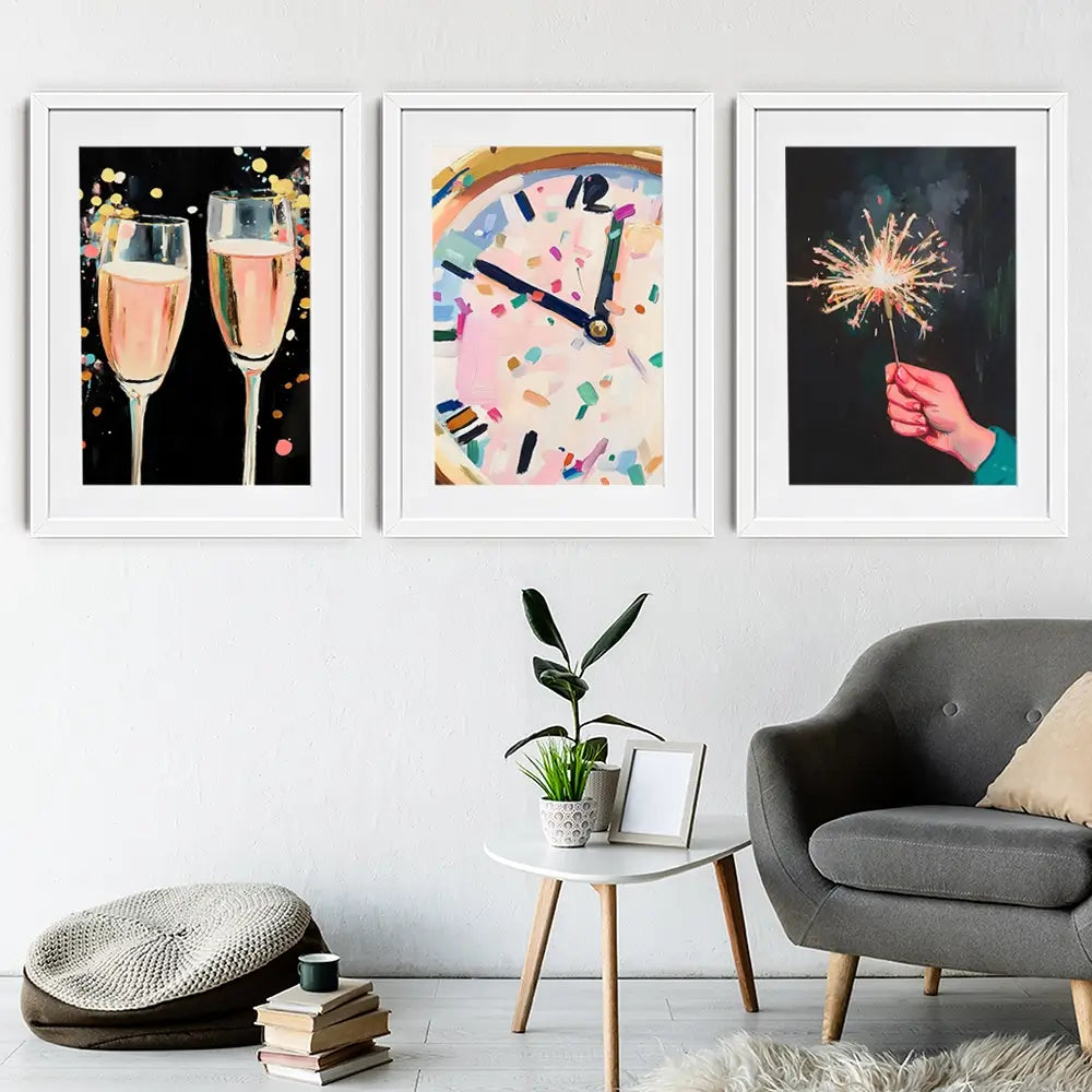 New Year Cheers Framed Art Print Trio New Year Cheers Framed Art Print Trio wall art product LSR Design Studio - Independent