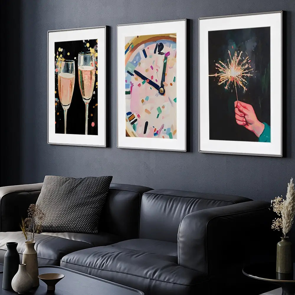 New Year Cheers Framed Art Print Trio New Year Cheers Framed Art Print Trio wall art product LSR Design Studio - Independent