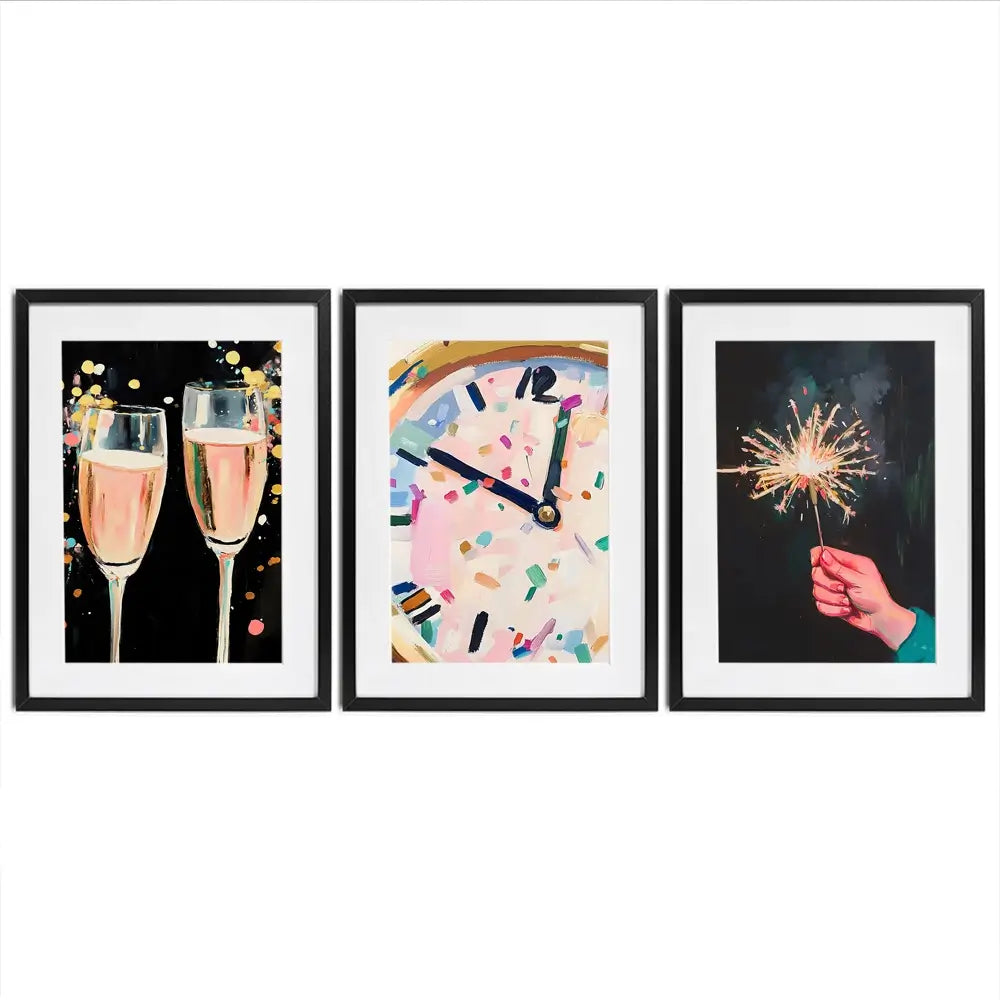 New Year Cheers Framed Art Print Trio New Year Cheers Framed Art Print Trio wall art product LSR Design Studio - Independent
