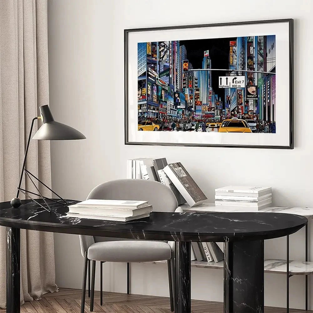New York At Night Framed Art Print New York At Night Framed Art Print wall art product isaxar / Shutterstock