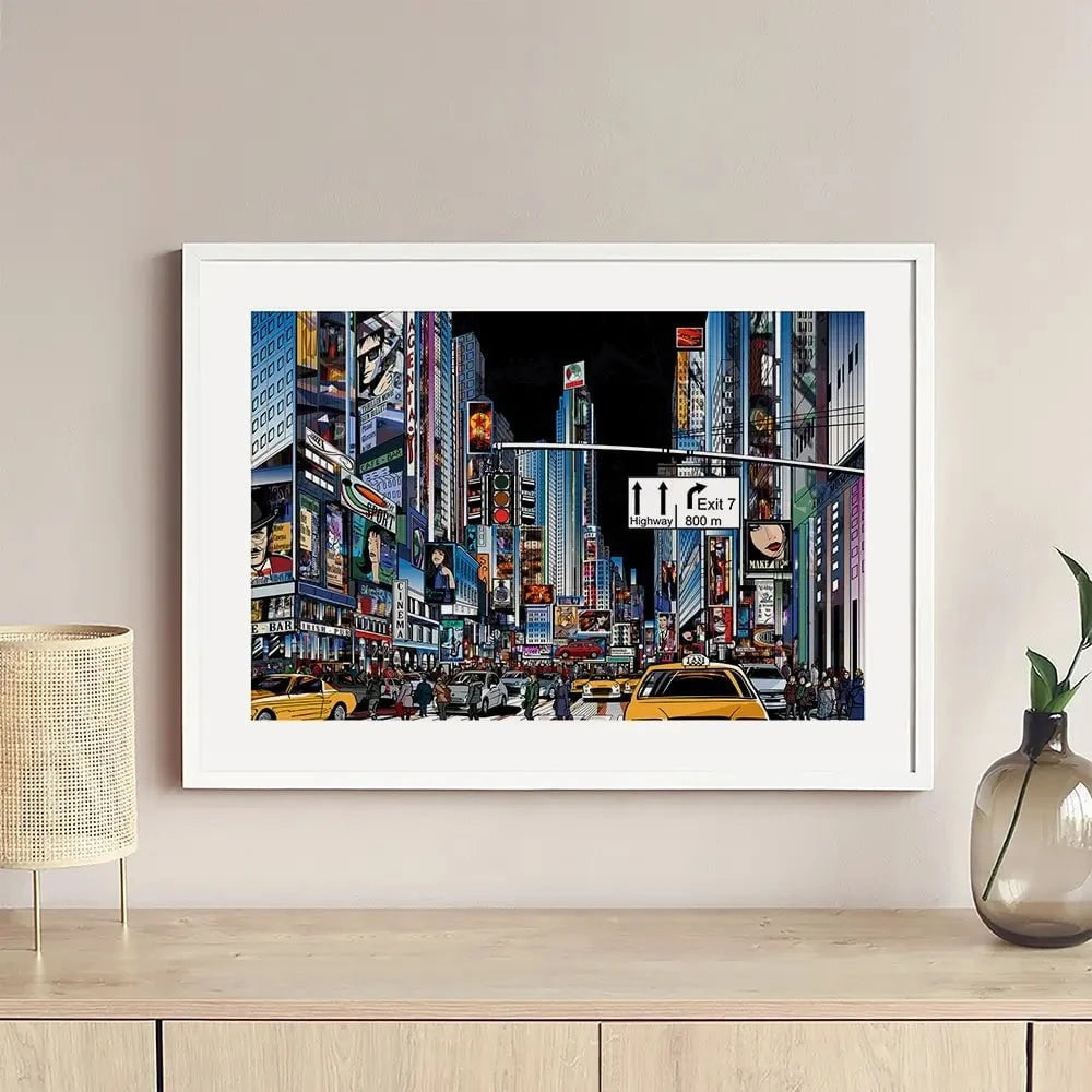 New York At Night Framed Art Print New York At Night Framed Art Print wall art product isaxar / Shutterstock