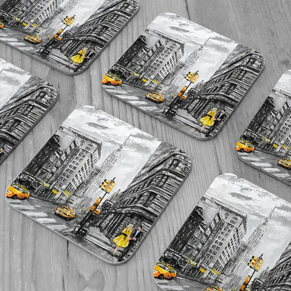 New York In Grey And Yellow Coaster Set New York In Grey And Yellow Coaster Set wall art product lisima / Shutterstock