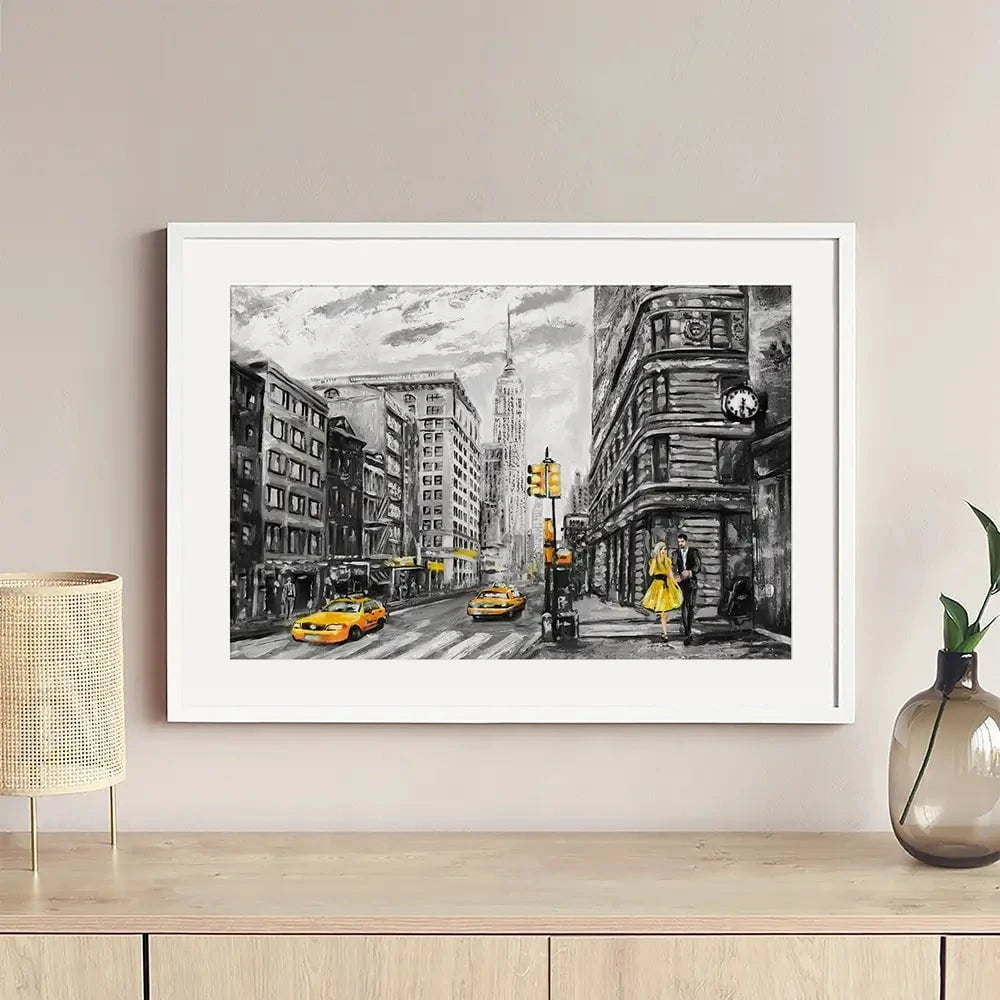 New York In Grey And Yellow Framed Art Print New York In Grey And Yellow Framed Art Print wall art product lisima / Shutterstock