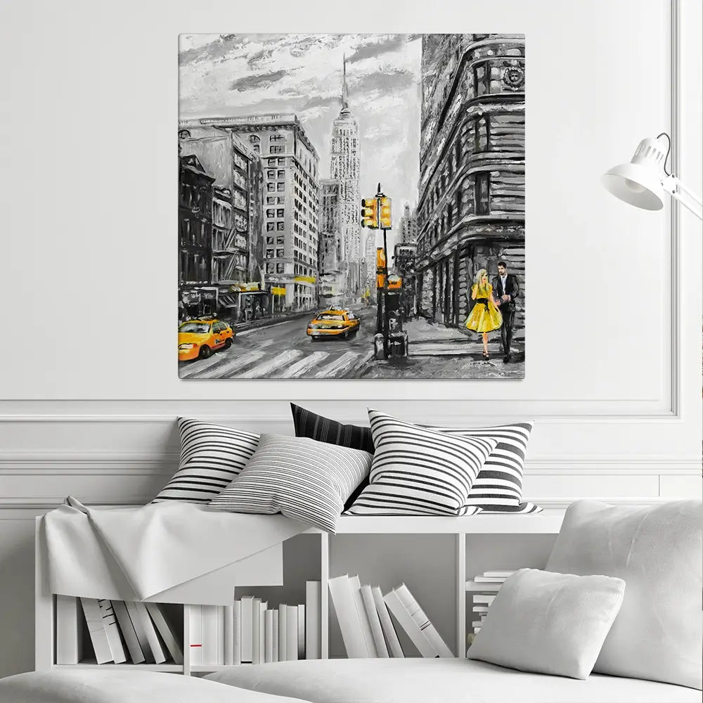 New York In Grey And Yellow Square Canvas Print New York In Grey And Yellow Square Canvas Print wall art product lisima / Shutterstock