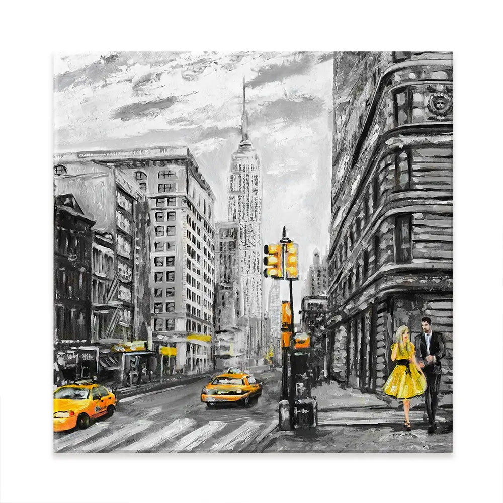 New York In Grey And Yellow Square Canvas Print New York In Grey And Yellow Square Canvas Print wall art product lisima / Shutterstock