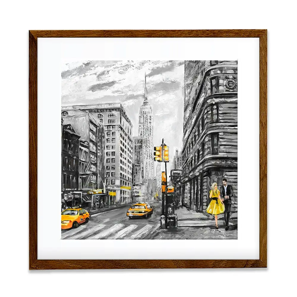 New York In Grey And Yellow Square Framed Art Print New York In Grey And Yellow Square Framed Art Print wall art product lisima / Shutterstock
