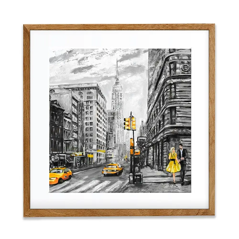 New York In Grey And Yellow Square Framed Art Print New York In Grey And Yellow Square Framed Art Print wall art product lisima / Shutterstock