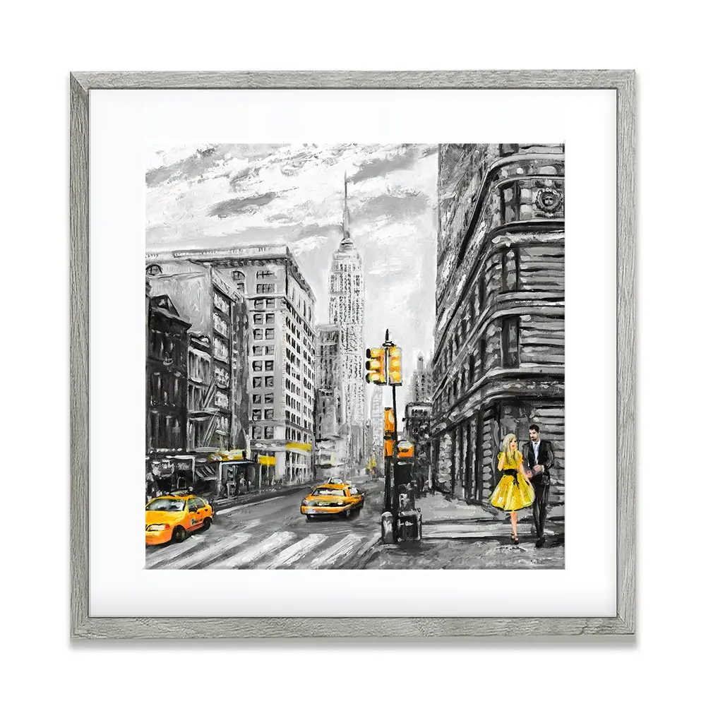 New York In Grey And Yellow Square Framed Art Print New York In Grey And Yellow Square Framed Art Print wall art product lisima / Shutterstock