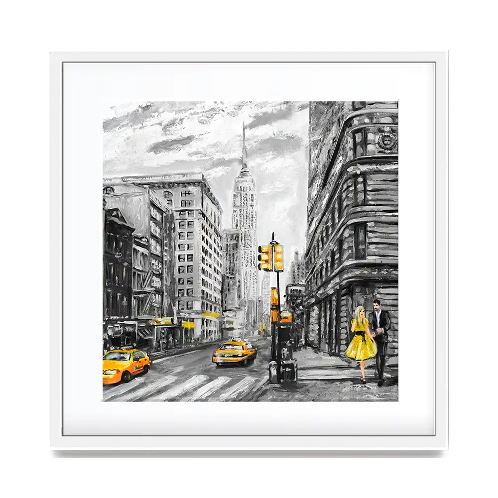 New York In Grey And Yellow Square Framed Art Print New York In Grey And Yellow Square Framed Art Print wall art product lisima / Shutterstock