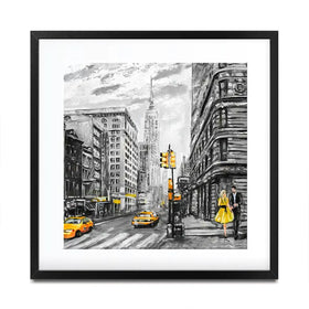 New York In Grey And Yellow Square Framed Art Print New York In Grey And Yellow Square Framed Art Print wall art product lisima / Shutterstock
