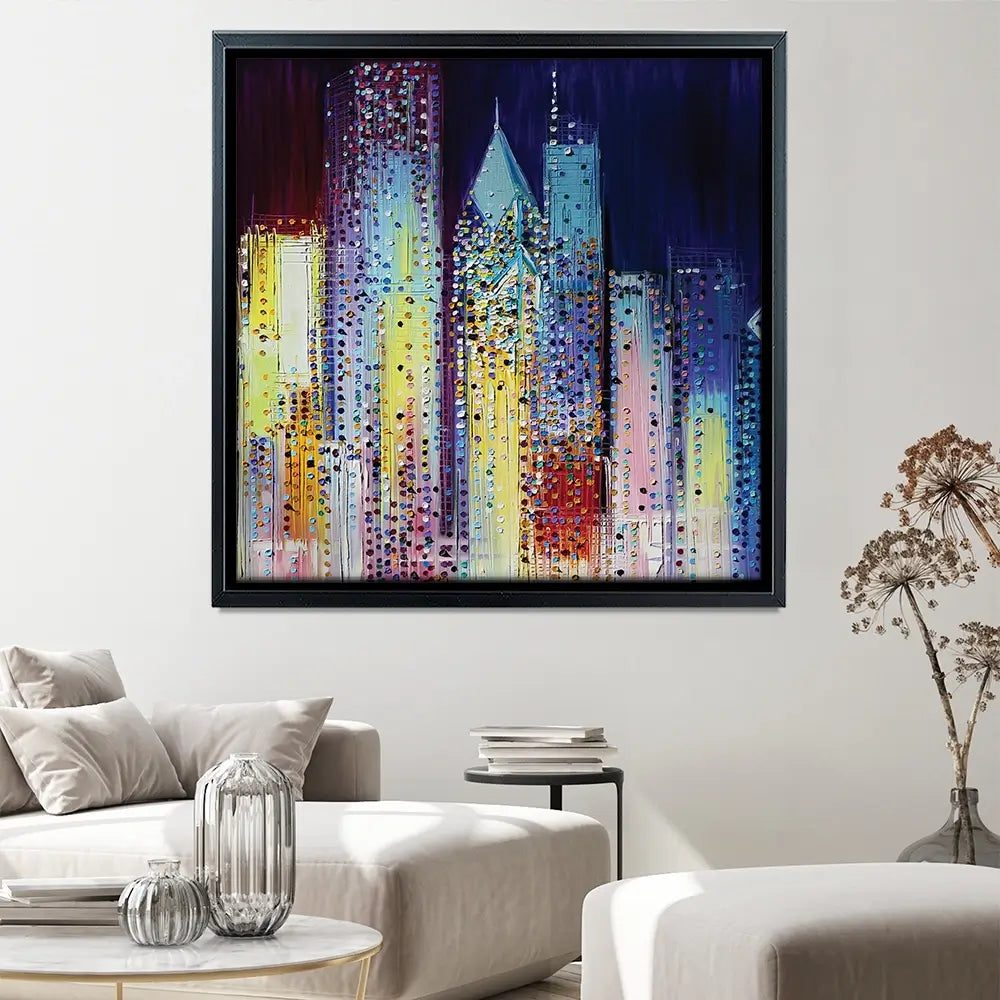 Night Skyline Square Canvas Print Night Skyline Square Canvas Print wall art product Art Print Shop