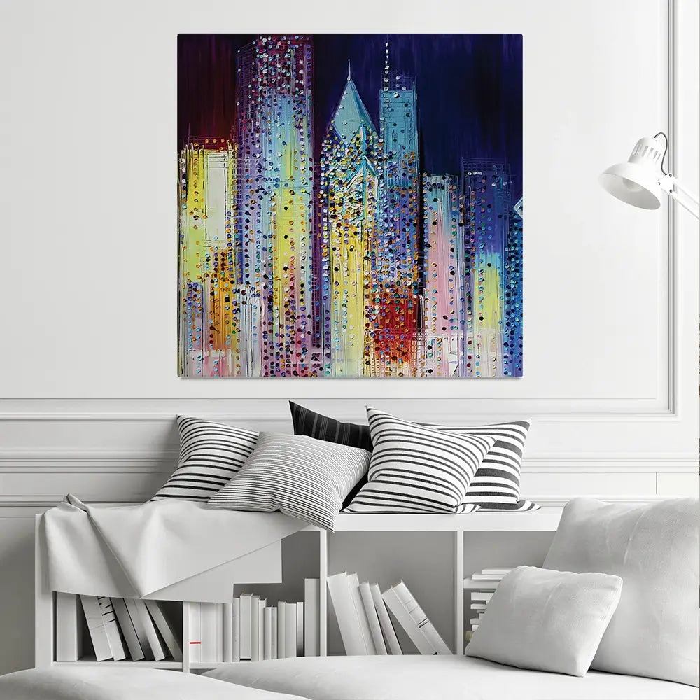 Night Skyline Square Canvas Print Night Skyline Square Canvas Print wall art product Art Print Shop