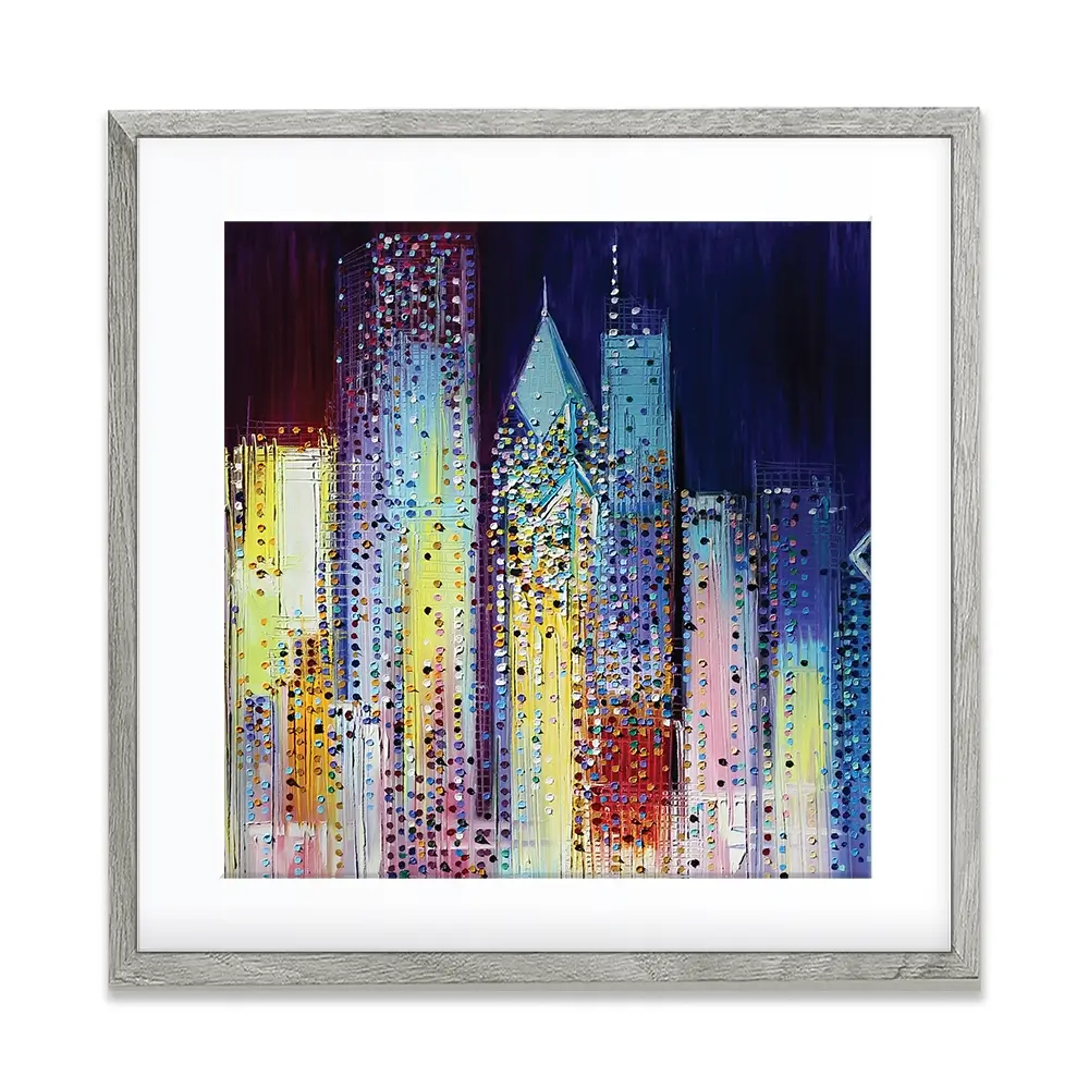 Night Skyline Square Framed Art Print Night Skyline Square Framed Art Print wall art product Art Print Shop