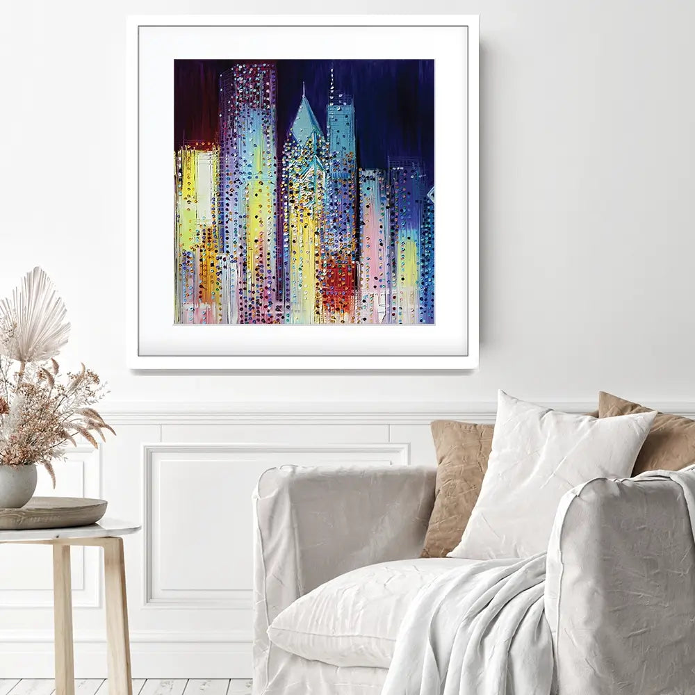 Night Skyline Square Framed Art Print Night Skyline Square Framed Art Print wall art product Art Print Shop