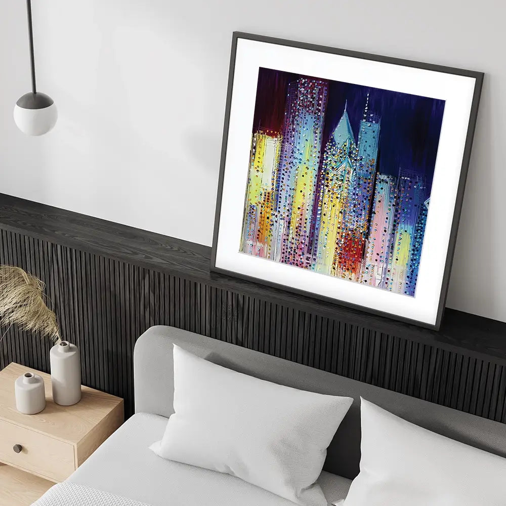 Night Skyline Square Framed Art Print Night Skyline Square Framed Art Print wall art product Art Print Shop