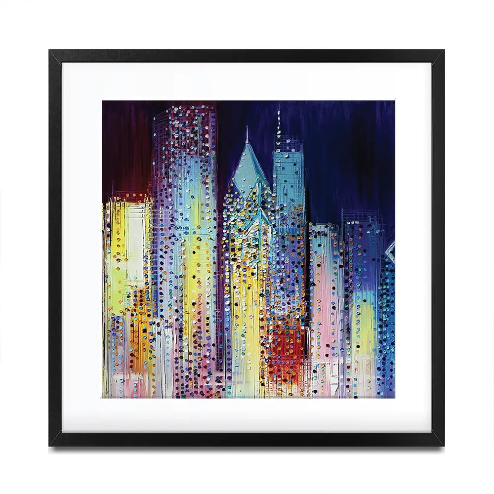 Night Skyline Square Framed Art Print Night Skyline Square Framed Art Print wall art product Art Print Shop