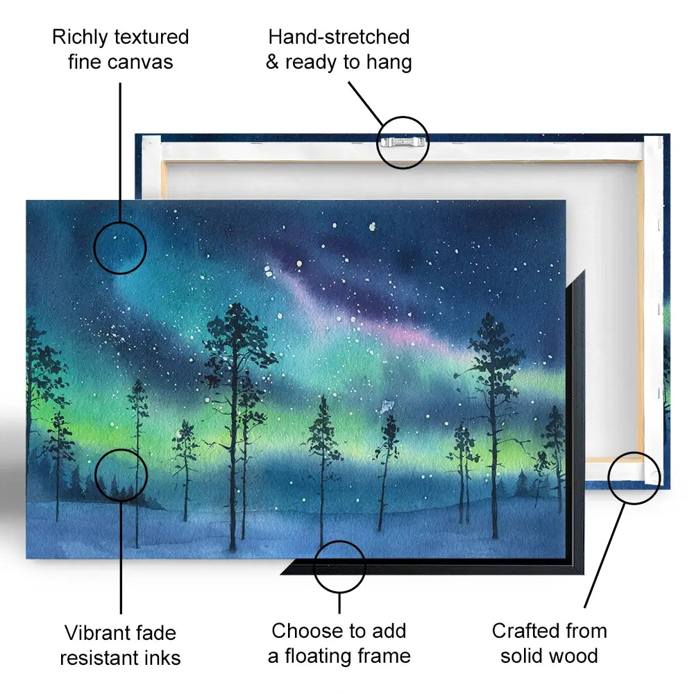Northern Lights Canvas Print Northern Lights Canvas Print wall art product Dlinnychulok / Shutterstock