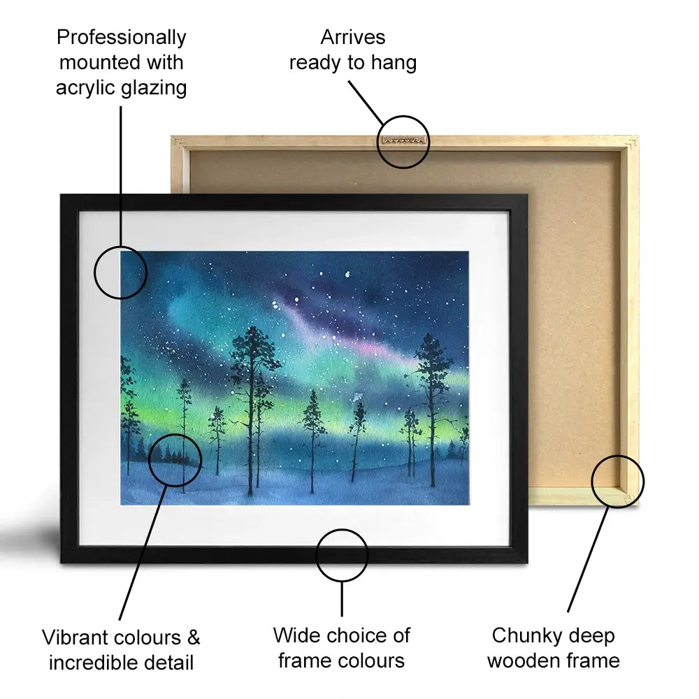 Northern Lights Framed Art Print Northern Lights Framed Art Print wall art product Dlinnychulok / Shutterstock