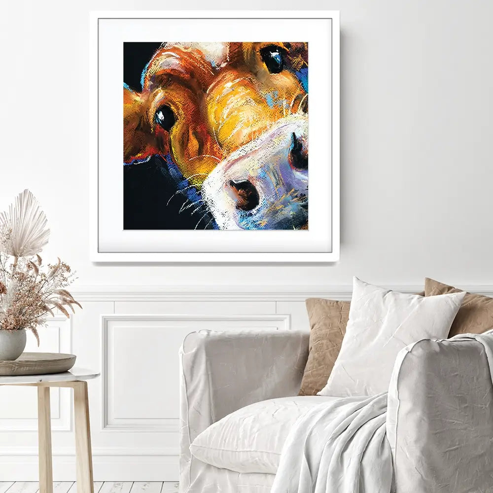 Nosy Cow Square Framed Art Print Nosy Cow Square Framed Art Print wall art product Ivailo Nikolov / Shutterstock