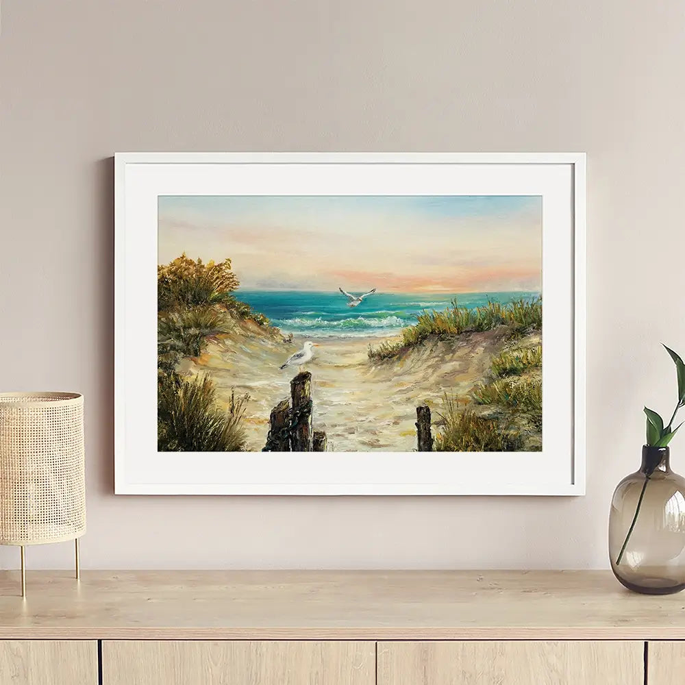 Ocean Beach Dunes Framed Art Print Ocean Beach Dunes Framed Art Print wall art product Boyan Dimitrov / Shutterstock