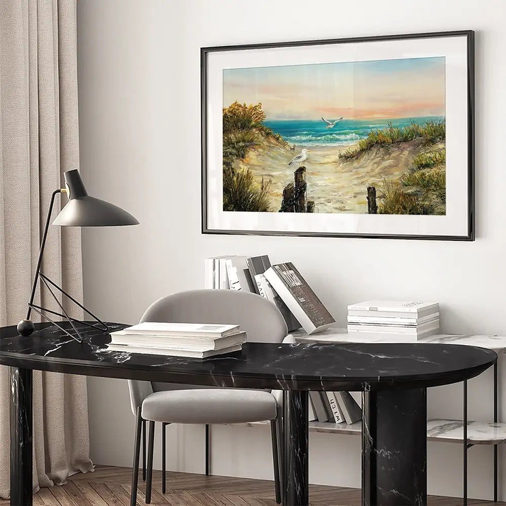 Ocean Beach Dunes Framed Art Print Ocean Beach Dunes Framed Art Print wall art product Boyan Dimitrov / Shutterstock