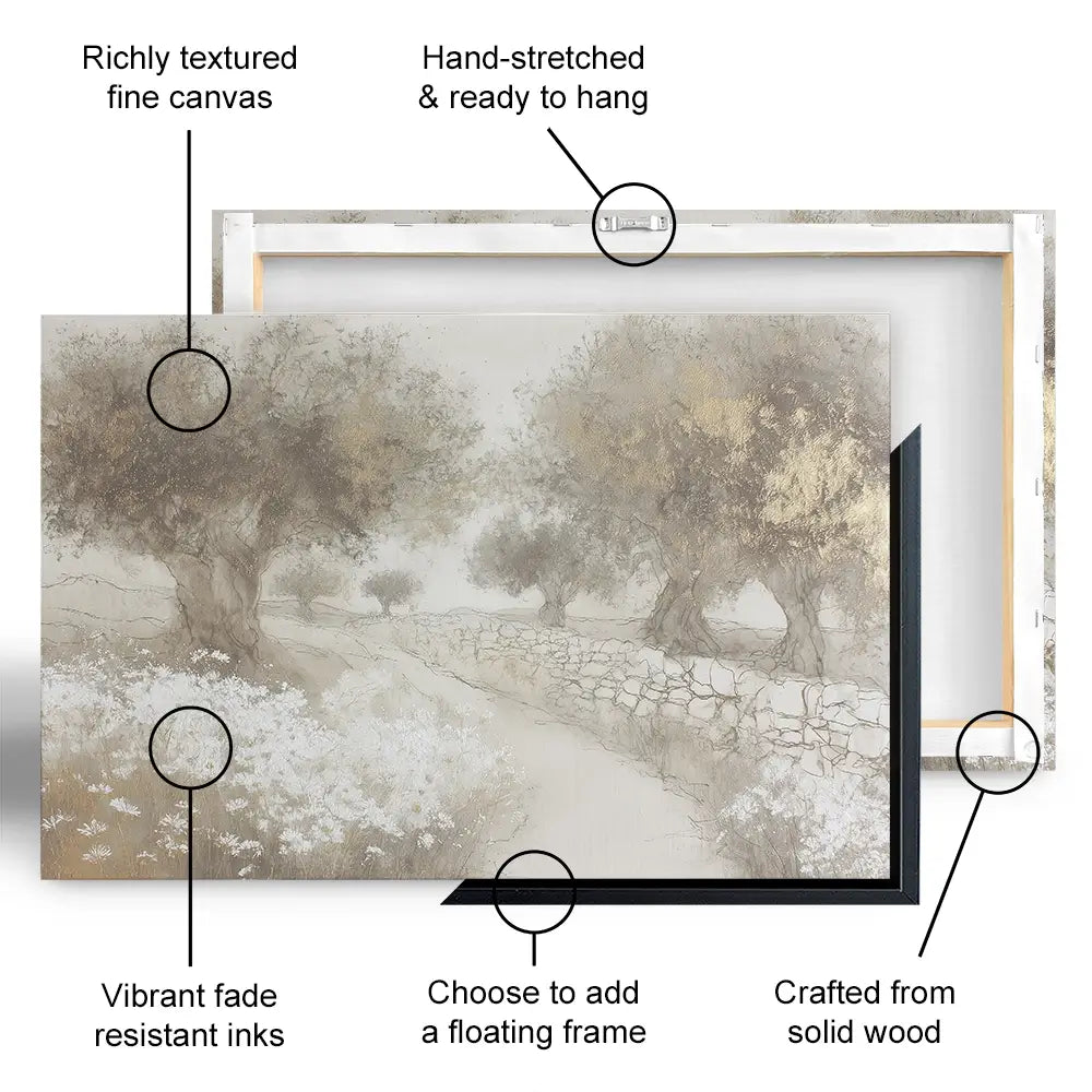 Olive Path With Stones Canvas Print Olive Path With Stones Canvas Print wall art product Chromatic Storm Studio