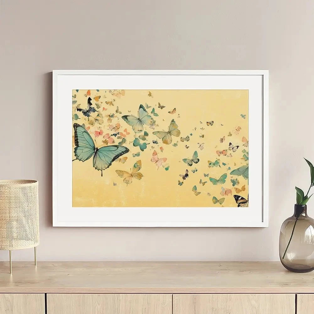 Orange Butterfly Soiree Framed Art Print Orange Butterfly Soiree Framed Art Print wall art product Petals Prints Design - Independent
