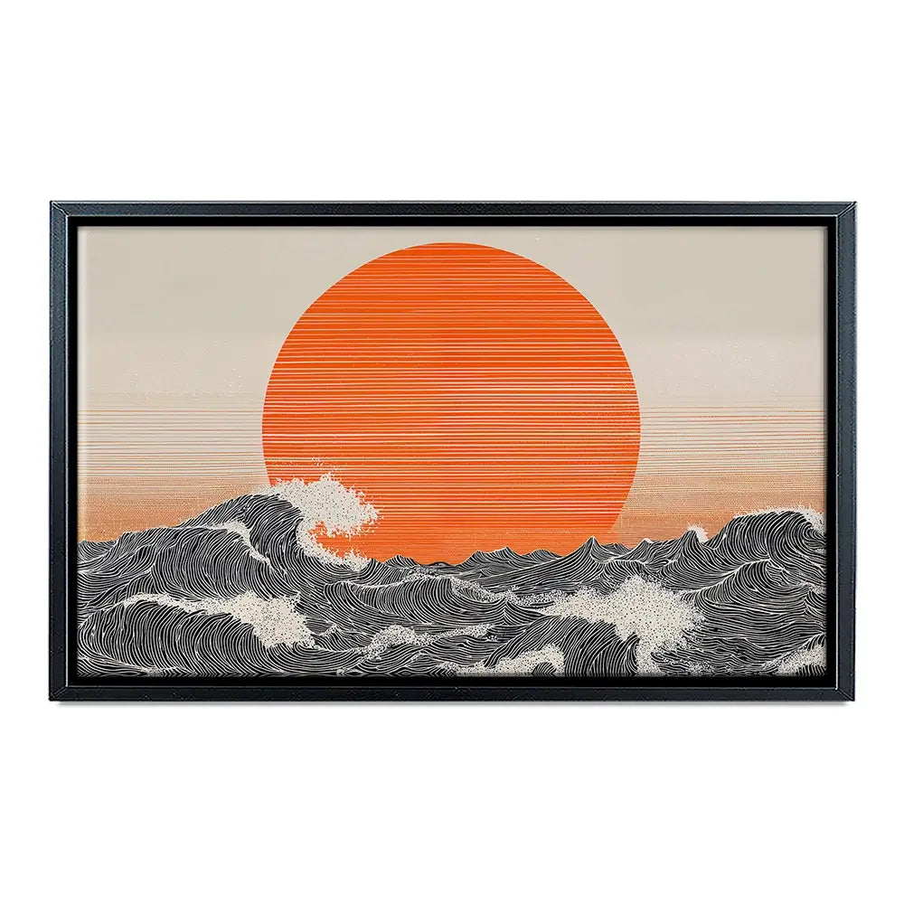 Orange Moon And The Waves Canvas Print Orange Moon And The Waves Canvas Print wall art product IAmHomeStudio