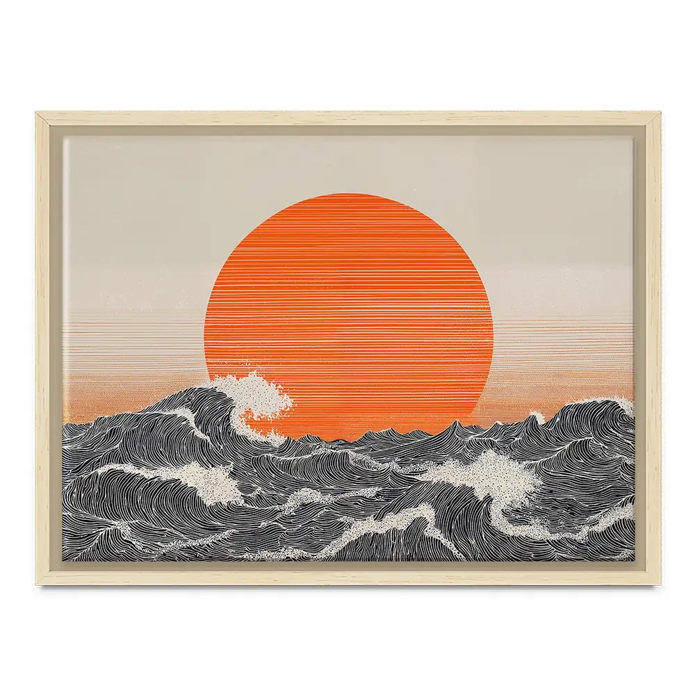 Orange Moon And The Waves Canvas Print Orange Moon And The Waves Canvas Print wall art product IAmHomeStudio