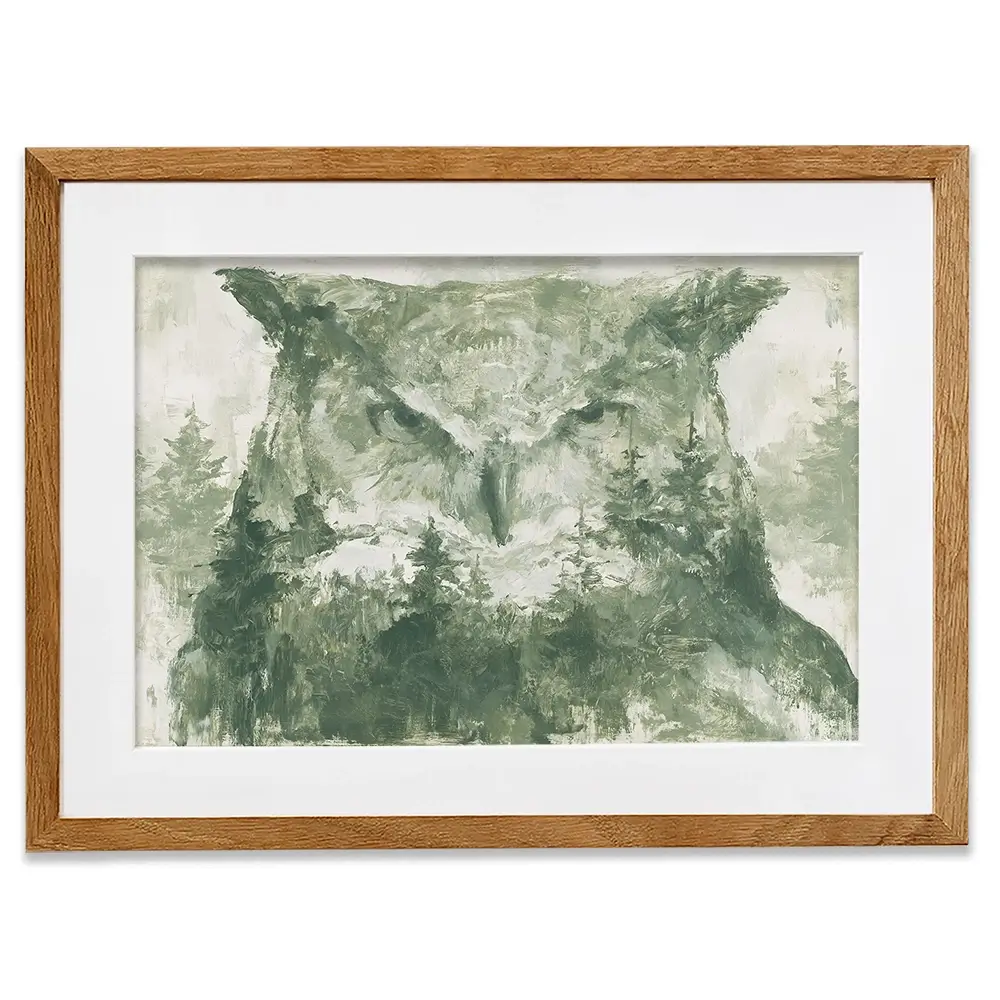 Owl And The Pine Forest Framed Art Print Owl And The Pine Forest Framed Art Print wall art product Chromatic Storm Studio