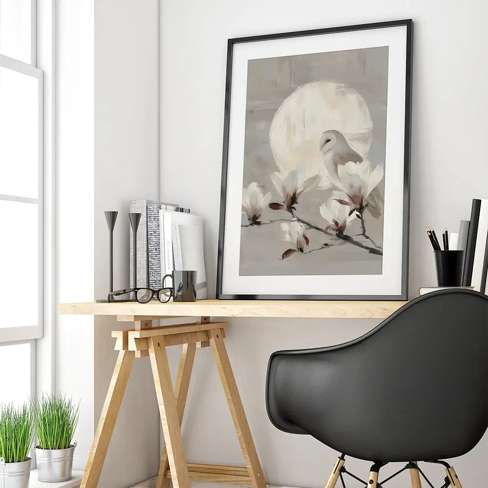 Owl Lunar Branch Framed Art Print Owl Lunar Branch Framed Art Print wall art product Chromatic Storm Studio