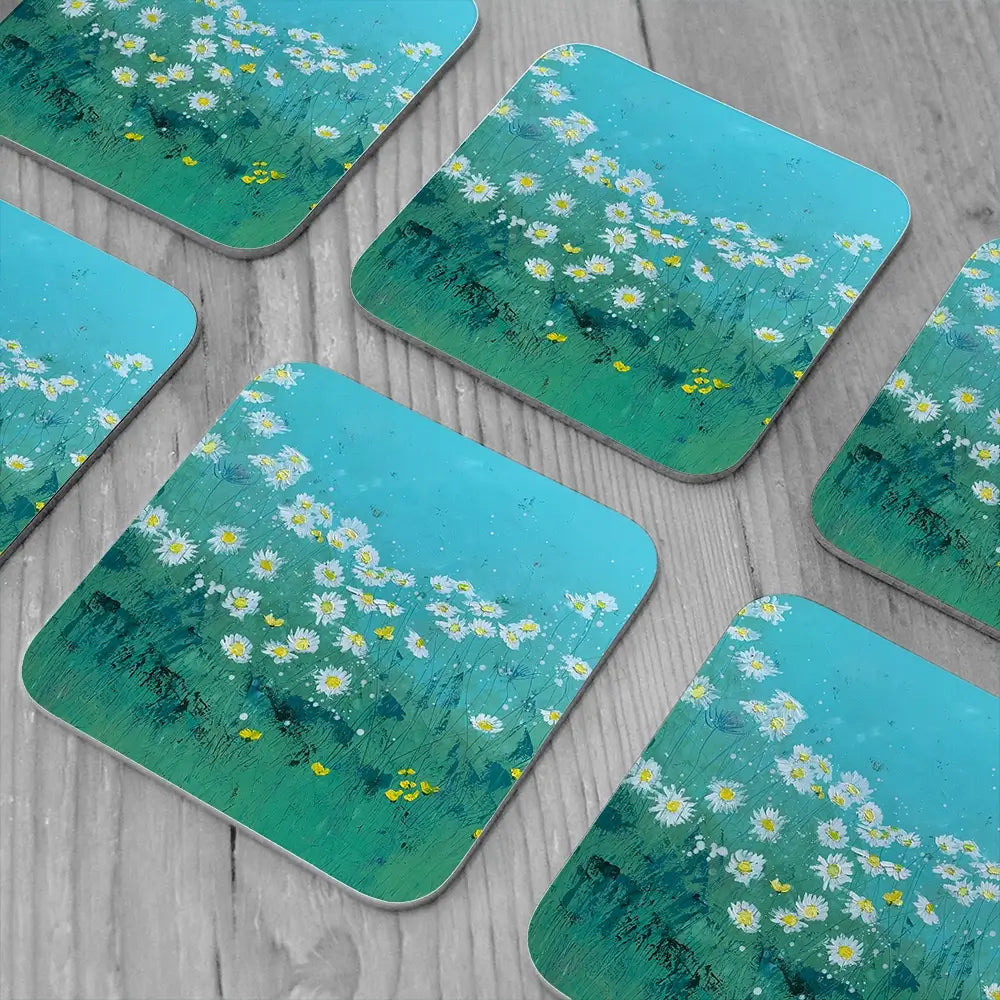 Oxeye Daisies Coaster Set Rainbow Soul Tree Coaster Set | Rainbow Soul Tree Art Coasters wall art product Laure Bury