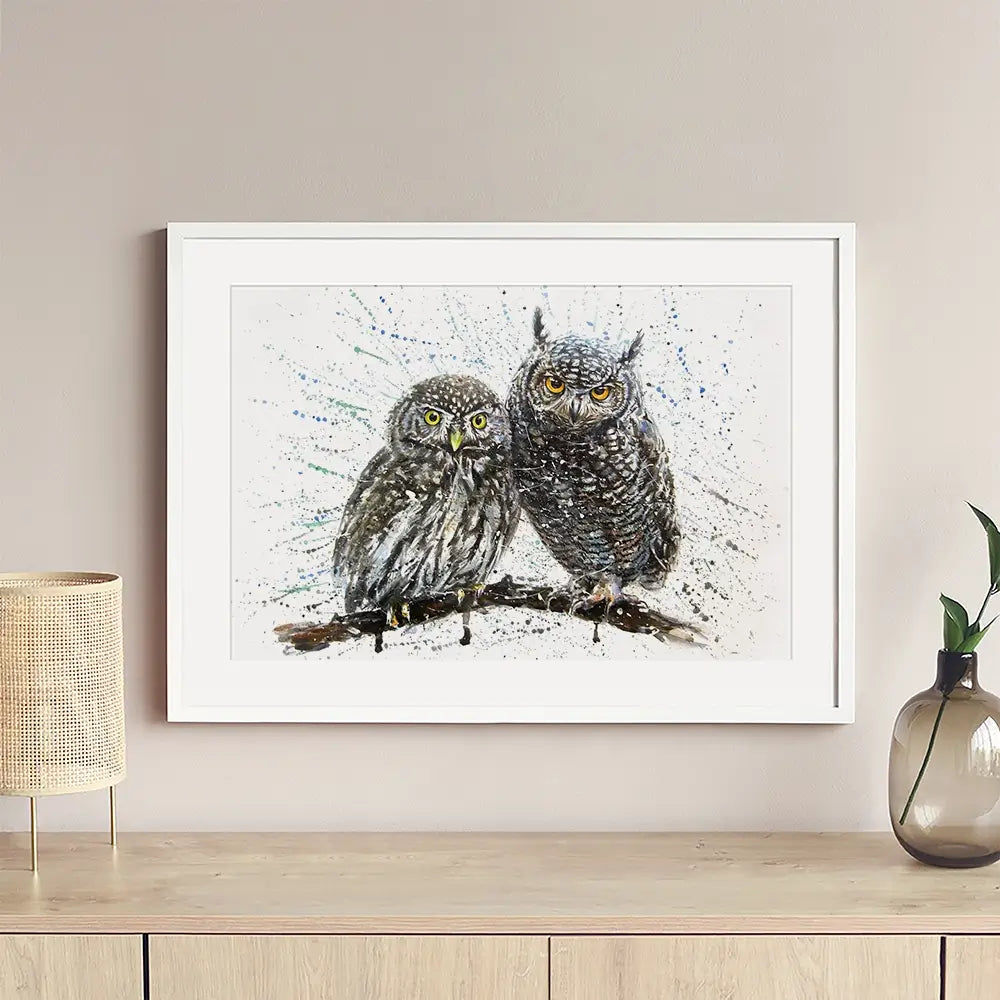 Paint Splash Owls Framed Art Print Paint Splash Owls Framed Art Print wall art product KOSTART / Shutterstock