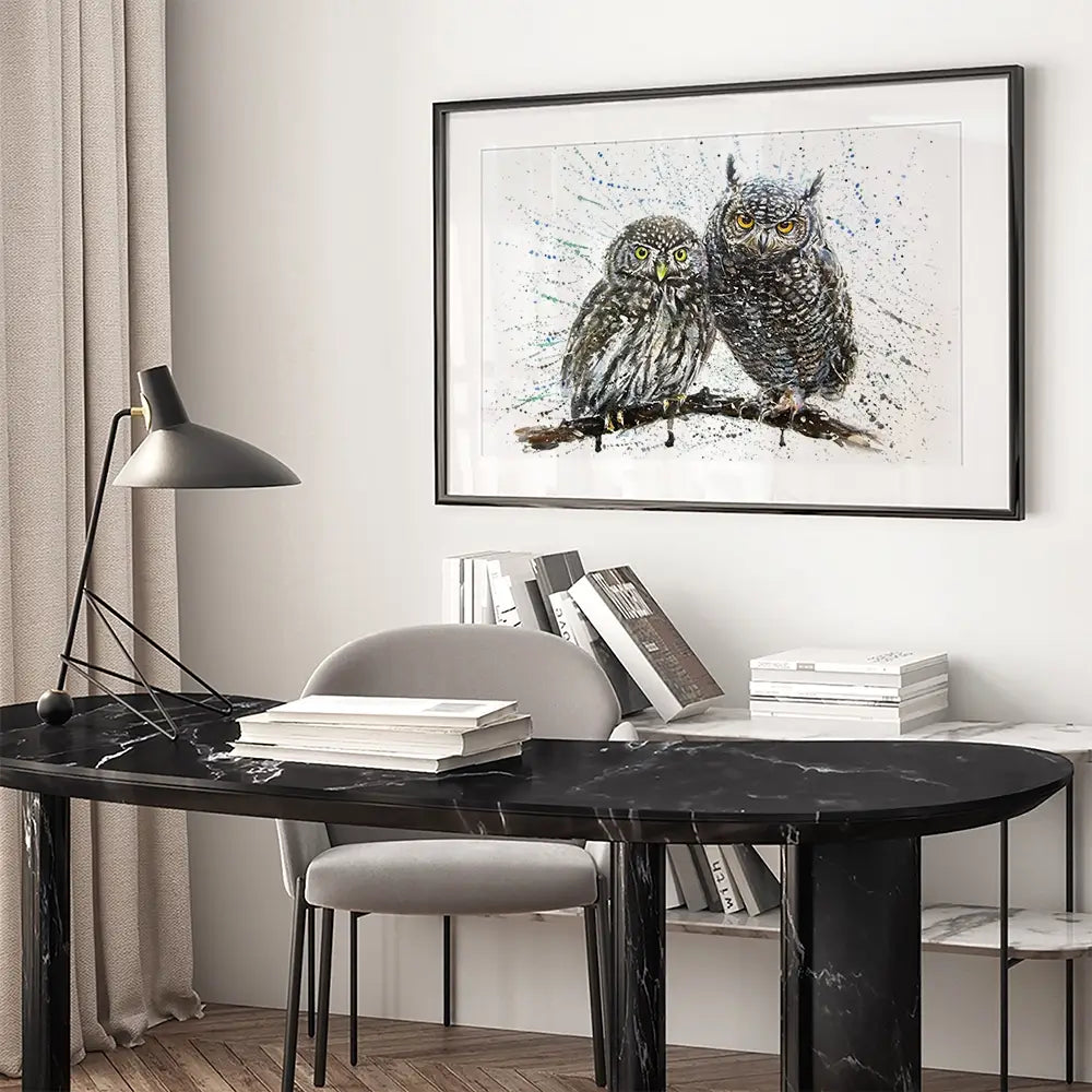 Paint Splash Owls Framed Art Print Paint Splash Owls Framed Art Print wall art product KOSTART / Shutterstock