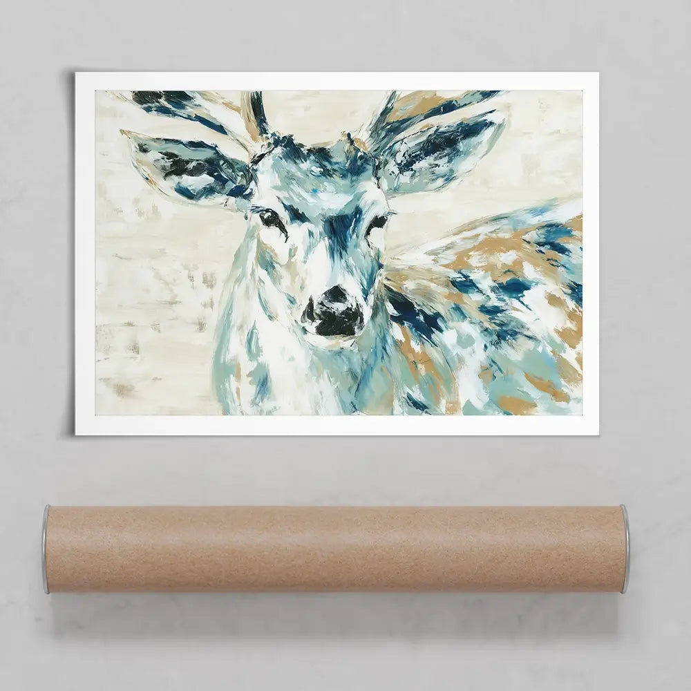 Painted Buck With Patchwork Antlers Art Print Painted Buck With Patchwork Antlers Art Print wall art product Chromatic Storm Studio