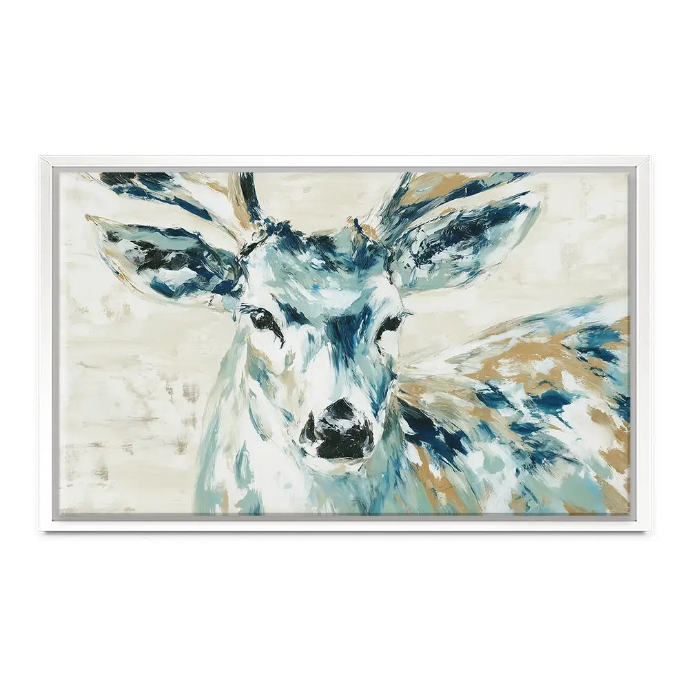 Painted Buck With Patchwork Antlers Canvas Print Painted Buck With Patchwork Antlers Canvas Print wall art product Chromatic Storm Studio