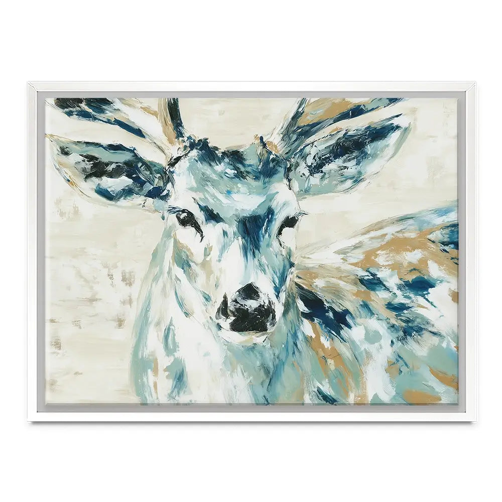 Painted Buck With Patchwork Antlers Canvas Print Painted Buck With Patchwork Antlers Canvas Print wall art product Chromatic Storm Studio