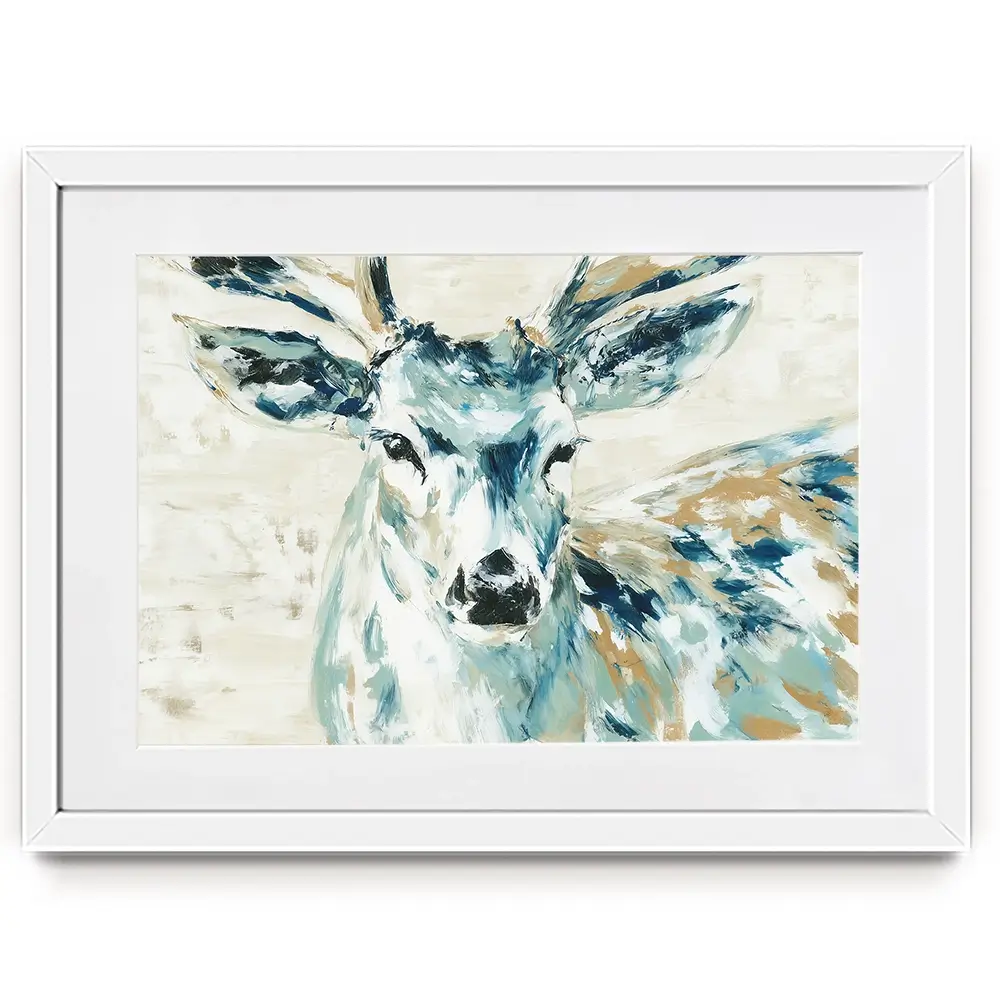 Painted Buck With Patchwork Antlers Framed Art Print Painted Buck With Patchwork Antlers Framed Art Print wall art product Chromatic Storm Studio
