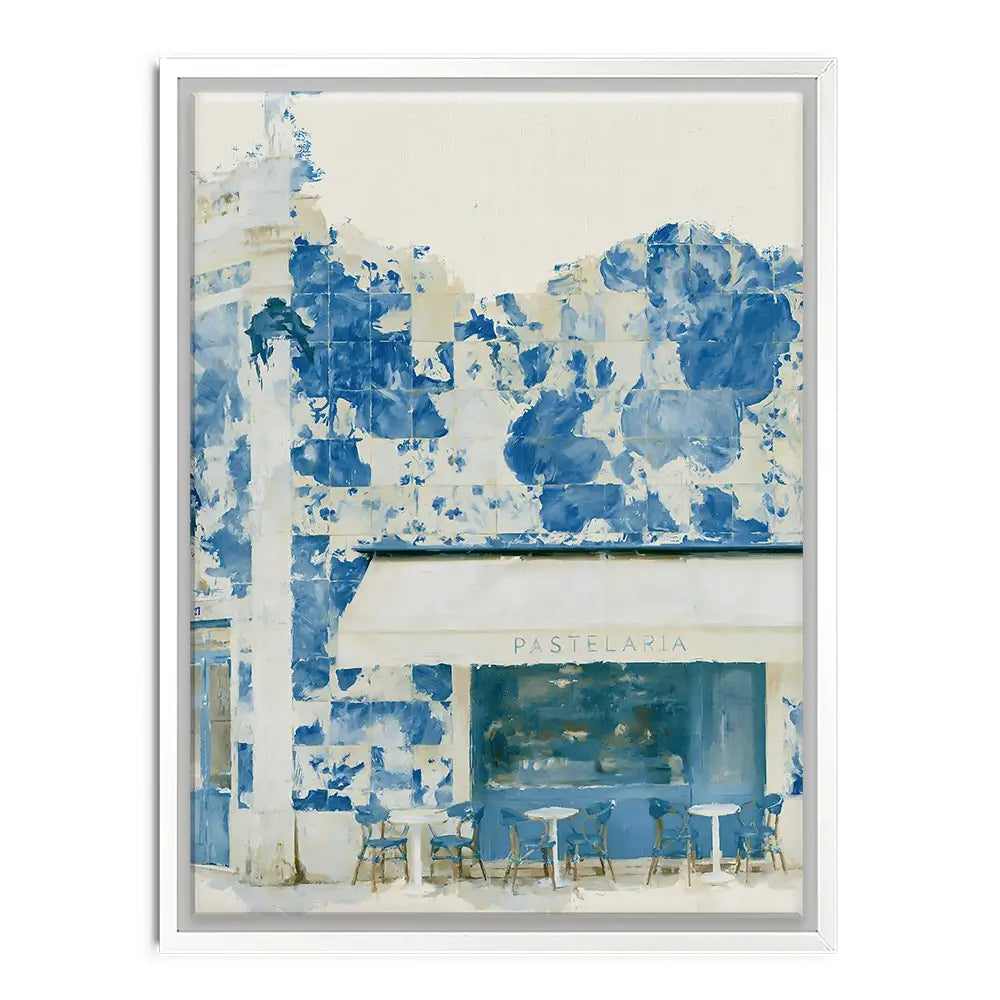 Painterly Café Indigo Façade Canvas Print Painterly Café Indigo Façade Canvas Print wall art product Chromatic Storm Studio