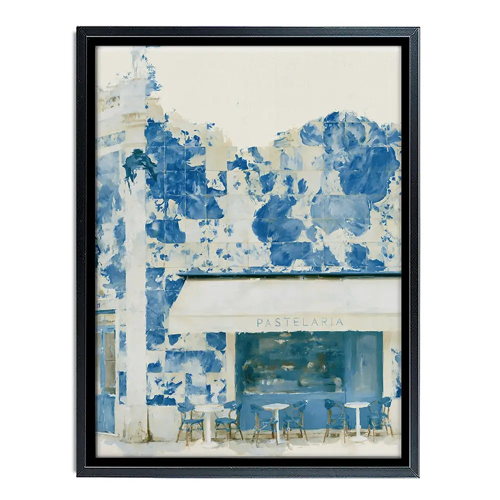 Painterly Café Indigo Façade Canvas Print Painterly Café Indigo Façade Canvas Print wall art product Chromatic Storm Studio