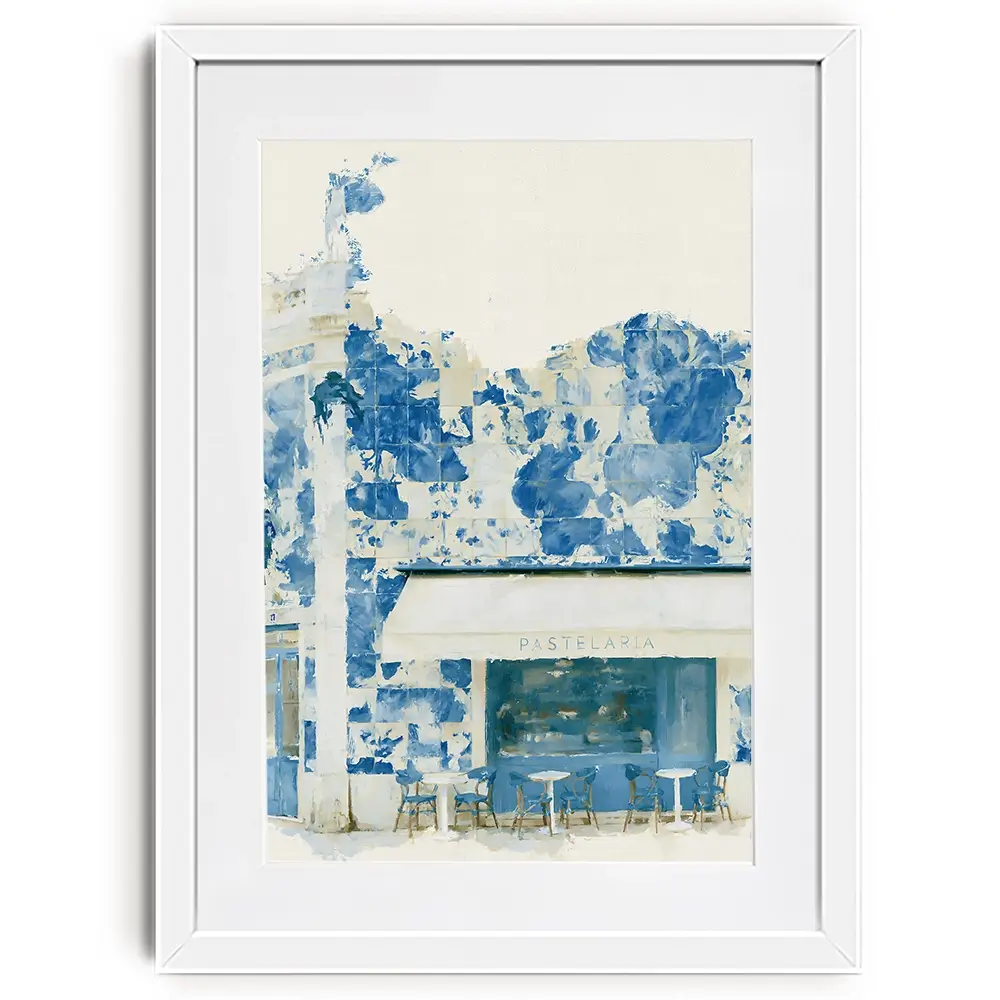 Painterly Café Indigo Façade Framed Art Print Painterly Café Indigo Façade Framed Art Print wall art product Chromatic Storm Studio