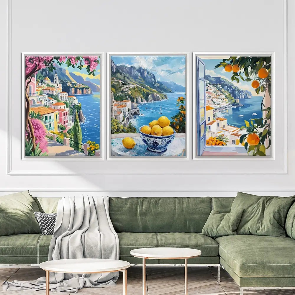 Paintings Of Amalfi Coast Trio Canvas Print Paintings Of Amalfi Coast Trio Canvas Print wall art product IAmHomeStudio