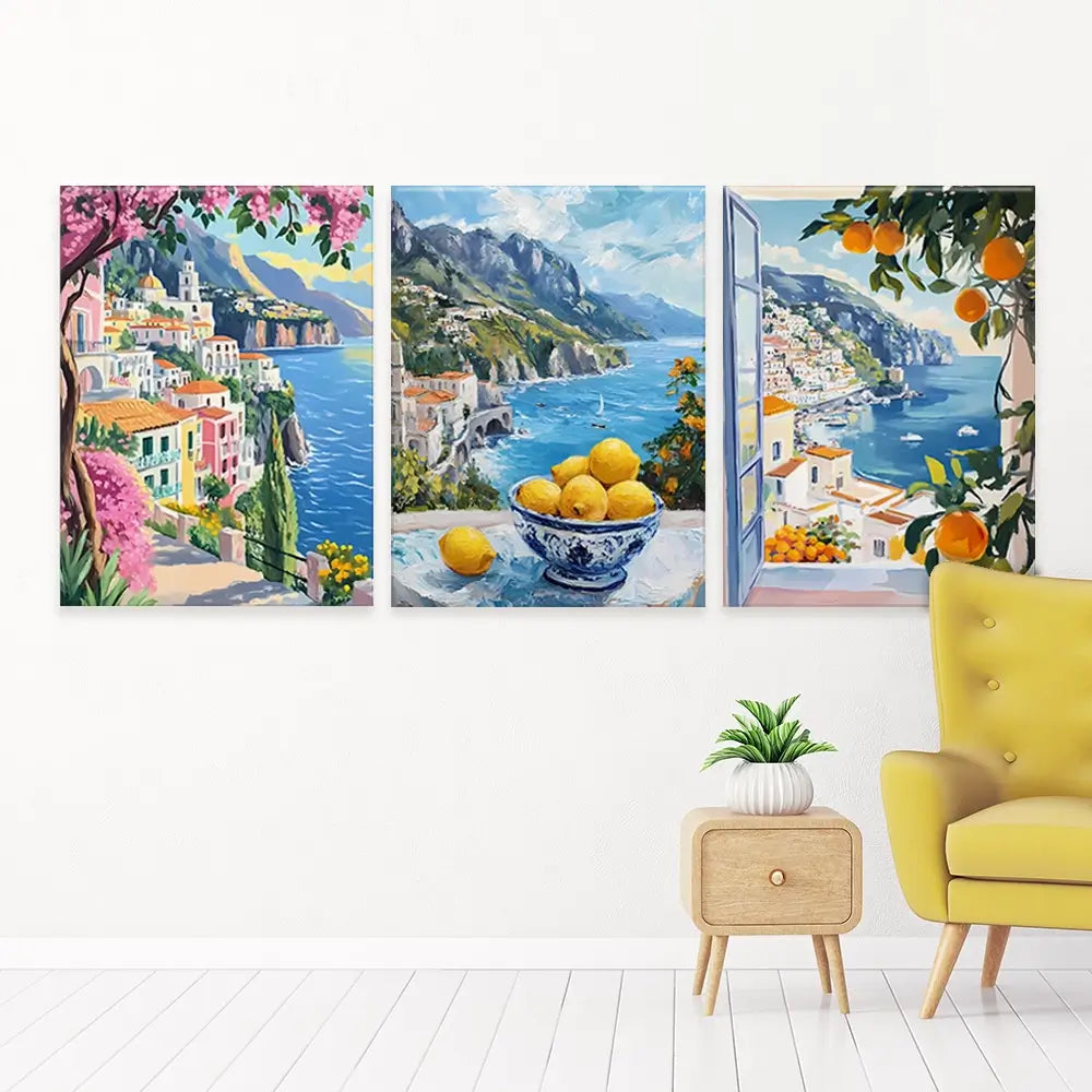 Paintings Of Amalfi Coast Trio Canvas Print Paintings Of Amalfi Coast Trio Canvas Print wall art product IAmHomeStudio