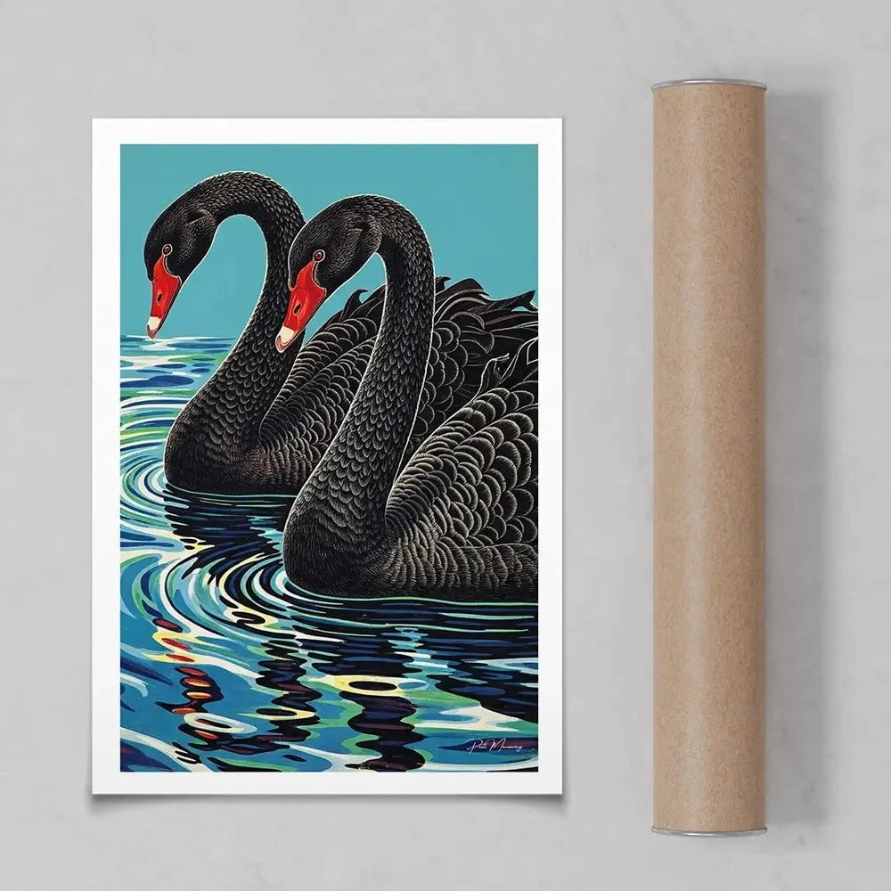 Pair Of Black Swans Art Print Pair Of Black Swans Art Print wall art product P & M Print Gallery