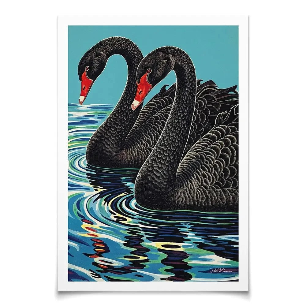 Pair Of Black Swans Art Print Pair Of Black Swans Art Print wall art product P & M Print Gallery