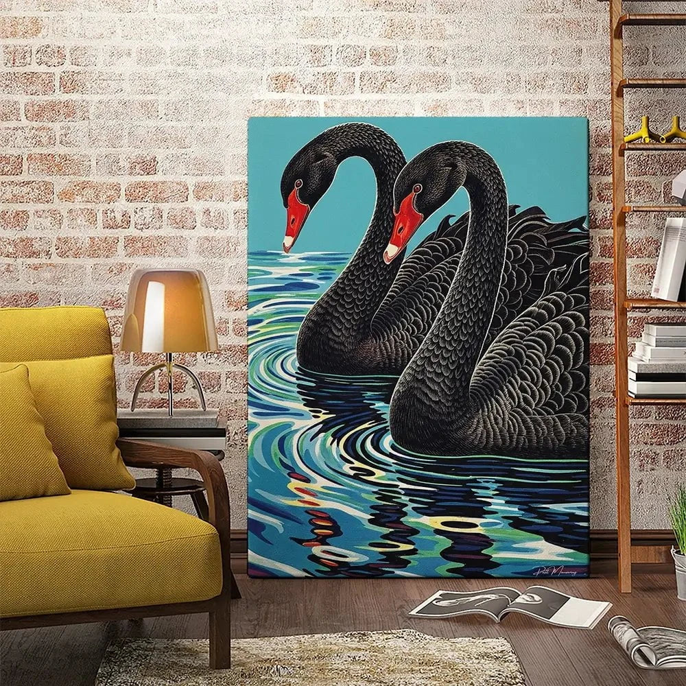 Pair Of Black Swans Canvas Print Pair Of Black Swans Canvas Print wall art product P & M Print Gallery