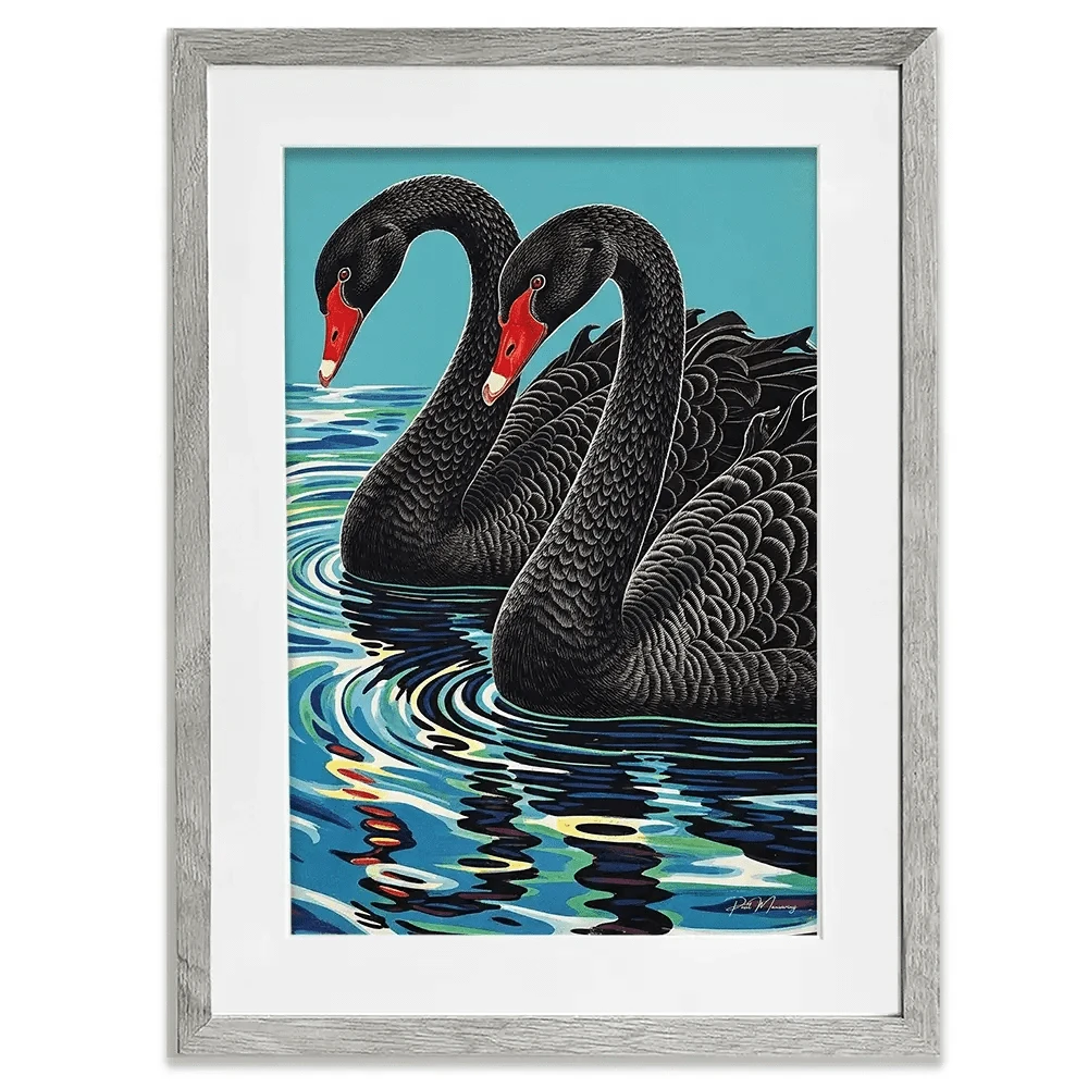Pair Of Black Swans Framed Art Print Pair Of Black Swans Framed Art Print wall art product P & M Print Gallery