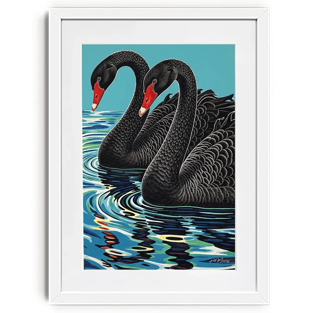 Pair Of Black Swans Framed Art Print Pair Of Black Swans Framed Art Print wall art product P & M Print Gallery