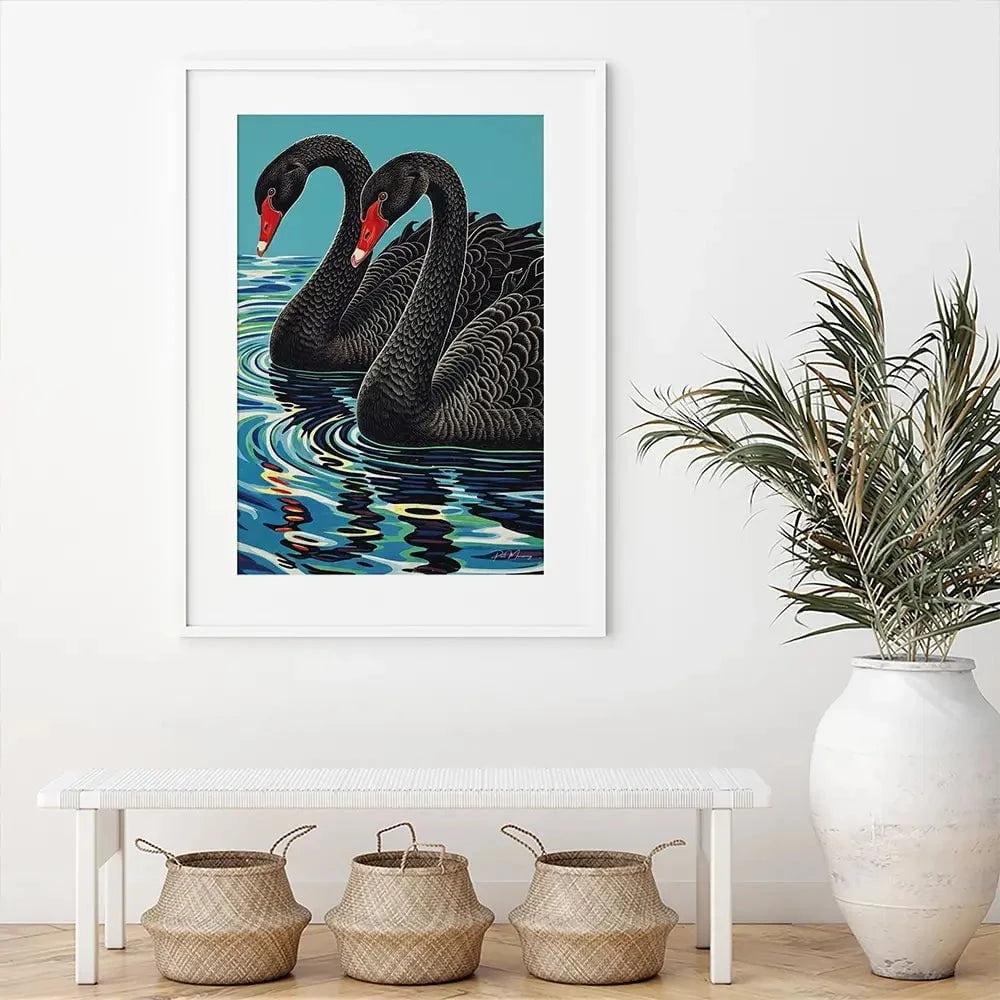 Pair Of Black Swans Framed Art Print Pair Of Black Swans Framed Art Print wall art product P & M Print Gallery