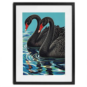 Pair Of Black Swans Framed Art Print Pair Of Black Swans Framed Art Print wall art product P & M Print Gallery